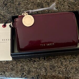 NIB TED BAKER Patent Burgundy Cardholder Zip Wallet